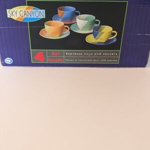 Ceramic Espresso Cups and Saucers Set - Multicolor